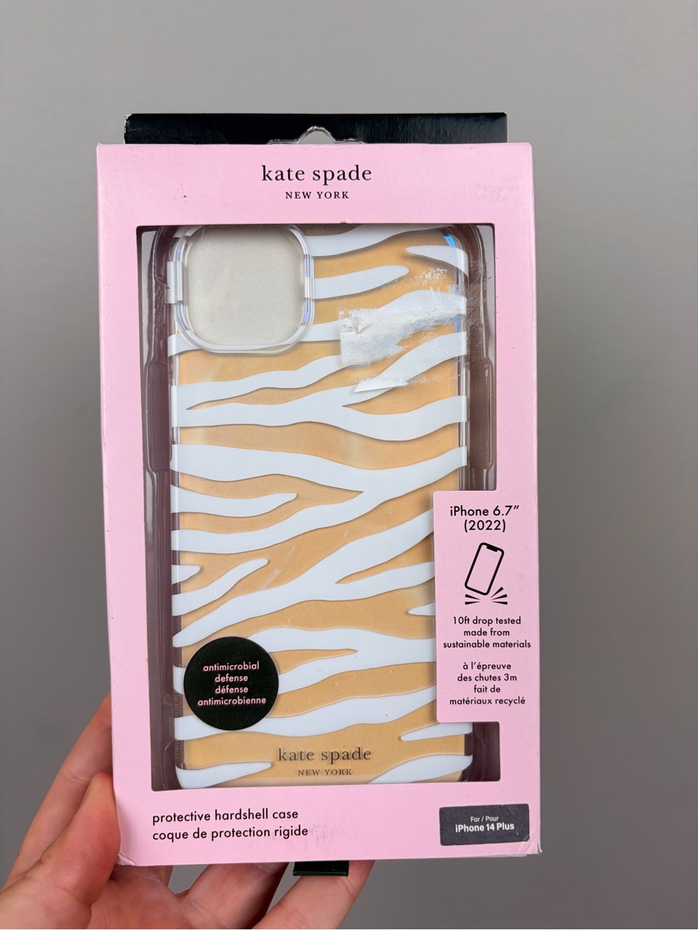Kate Spade Zebra iPhone 14 Plus Case White Tan MagSafe 6.7” Protective NIB